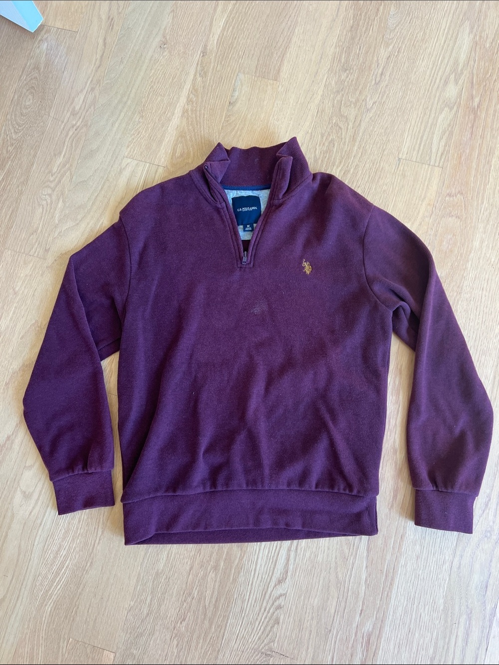 Polo by Ralph Lauren Men's Zip-Neck Sweater - Maroon with Gold Logo